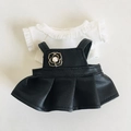 Schwarz-weißes Puppenoutfit mit Kamelien-Perlenschnalle für 17cm Plüschtiere - Passend für 17cm Puppe / Weißes Hemd + Rosen-Lederrock / Schwarz & Weiß