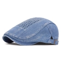 Light blue washed denim flat cap with adjustable metal buckle in a vintage ivy style - Adjustable / Blue