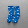 Vibrant blue mid-calf socks with white cloud pattern and elastic ribbed cuffs - One Size / Blue