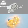 Warm white 10M LED fairy string lights with 100 beads and EU plug for Christmas decor - 10M-100 LEDs-No Tail Plug / Warm White (Transparent Wire)