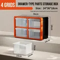 Stapelbare Box mit 4 transparenten Schubfächern für Kleinteile, Maße 24x36x18cm - Orange 4 Große Gitter