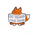 Cute orange fox enamel brooch holding a white box with Like To Good Find Food text - Fox Holding Box Like Good Food