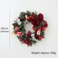 Traditional 45cm Christmas wreath with red plaid bows, pine cones, and festive berries - 45cm Decorated Christmas Wreath (540g)
