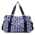 Blue large capacity travel duffel bag with music print and detachable shoulder strap - Dark Blue