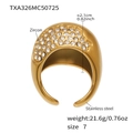Gouden brede roestvrijstalen ring met halve cirkel zirkoon, maat 7, 2,1 cm breed - US 7 / Gouden Witte Zirkonia Ring