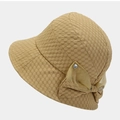 Women's beige sun bucket hat with honeycomb texture and large bow decoration - M (56-58cm) / Khaki