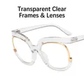 Montura de gafas de gato transparente con borde de metal dorado y lentes claras - Blanco Transparente Lente Blanca