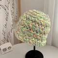 Gorro de pescador de punto grueso para mujer en mezcla de hilo amarillo, rosa y verde - Adulto (56-58CM) / Mezcla de Amarillo y Verde