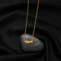 Pisces zodiac necklace with gold letter pendant on thin chain over dark silk background - Pisces Gold