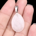 Light pink teardrop crystal quartz pendant with silver metal clasp on black background - White Jade (1pc)