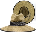 Cappello da sole in paglia a tesa larga da uomo con nastro paisley e laccetto nero - Stile Paisley Nero