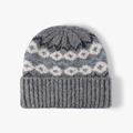 Winter Fair Isle thick knit beanie in grey with white and blue patterns - One Size / Dark Gray