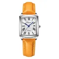 Fashion business watch with rectangular silver case and orange leather strap - Women's Orange - Artistic Style