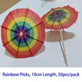 Rainbow paper cocktail umbrella picks 10cm length for party drinks 50 pieces per pack - Rainbow Umbrella Picks