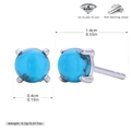 Technical drawing showing 925 silver turquoise stud dimensions and four-prong setting detail - 925 Silver Platinum Plated - Turquoise