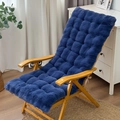 Thick navy blue rabbit fur recliner cushion with quilted sections and secure ties - Navy Blue
