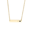 Gold bar necklace with engraved heart and black zircon stone on thin chain - Dark Stone Style (KN202640-KFC)