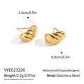 Macro shot of striped C-shaped gold stainless steel earrings with size 1.3cm x 0.8cm specs - Gold Croissant Spiral Style (YYE023226)