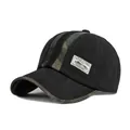 Black canvas and camouflage patchwork baseball cap with a vintage woven side patch - Black