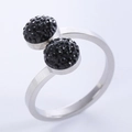 Minimalistischer silberner offener Ring mit zwei schwarzen Edelsteinen in modernem Design - US 6 / Stahlfarbe