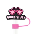 Roze hart zonnebril rietje topper met Good Vibes tekst voor 10mm brede rietjes - Good Vibes Hart Zonnebril (02)