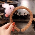 Brown plush headband with a cute pink plush bunny doll accessory for children - Headband / Pink
