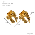 Gold plated 18k stainless steel bow stud earrings with zircon stones, 1.1cm x 1.0cm - Elegant Bow Knot Style (S-E276)