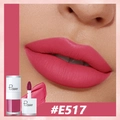Matte velvet liquid lipstick in #E517 rose pink shade with applicator and lip swatch - E517