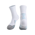 White basketball socks with gray heel and blue stripes, reinforced thickened towel bottom - Kids One Size / White/Lake Blue