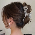 Elegant silver metal rose hair claw clip for women in polished alloy finish - Hollow Rose Silver