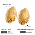 Boucles d'oreilles en acier inoxydable doré avec texture ondulée et dimensions précises - Boucles d'Oreilles Texture Coquille Ondulée Irrégulière Or (JDE0112038)