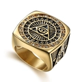 Herren Vintage Freimaurer Siegelring in Gold mit Auge der Vorsehung und Gravuren - US Größe 8 / Gold