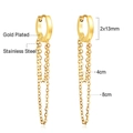 Gold plated stainless steel hoop earrings featuring stylish double hanging chains - Double Chain Design (EA560801G)