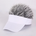 Visera de sol blanca con peluca gris divertida para deportes al aire libre - Ajustable / Gorra Blanca Pelo Gris