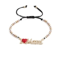 Bracelet Mama ajustable avec perles tricolores et pierres zircon sur fond blanc pur - I ❤️ Mama Perles Multicolores Corde Noire