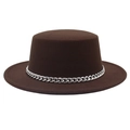 Dettaglio della catena d'argento su cappello in feltro marrone scuro a tesa piatta - M (56-58cm) / caffè