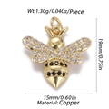 Golden bee pendant in copper with clear rhinestones and black stripes, 19mm size - Black Striped Bee (CX136-3)
