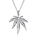 Titanium steel silver maple leaf pendant necklace for men and women on long link chain - Silver Maple Leaf + 60cm Chain