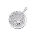 Detailed view of silver round pendant with micro-pave crystals and polar star motif - Star Round Silver White Zircon