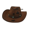 Vintage brown straw cowboy hat with black stars and turquoise beaded leather band - One Size / Coffee With Wind Rope (Turquoise)
