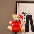 Plüsch-Weihnachtsbär-Tasche in rotem Weihnachtsmann-Outfit mit Stickerei - Weihnachtsbär Aufbewahrungstasche (Hellbraun) / Hellbraun