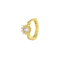 Elegante orecchino a cerchio in rame dorato con una brillante pietra di zirconia bianca - Corona a Diamante Singolo / Oro