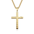 Detailed view of golden stainless steel cross pendant with stars and stripes engraving - Gold Color Pendant And Chain