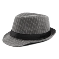 Classic men's grey pinstripe fedora hat with a black decorative band in wool felt - Adult One Size 56-58cm / Grey Stripe With Satin Band