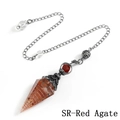 Macro detail of red agate crystal resin pendulum with antique silver metal spiral - Red Agate Ancient Silver