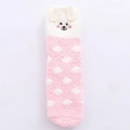 Pink coral fleece Christmas sock featuring white polka dots and cute 3D animal ears - Light Pink Dotted Dog
