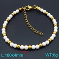 Elegante bracciale con perle di vetro bianche e dettagli in acciaio inossidabile dorato - 4mm / Oro