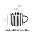 Retro ceramic coffee mug with black and white vertical stripes and dimension markings - Single Cup / Black