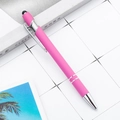 Pink matte stylus ballpoint pen with silver clip on a minimalist white grid desk organizer - Rose Red