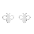 Minimalist silver bee shaped stud earrings with a polished metallic finish for women - Steel Color